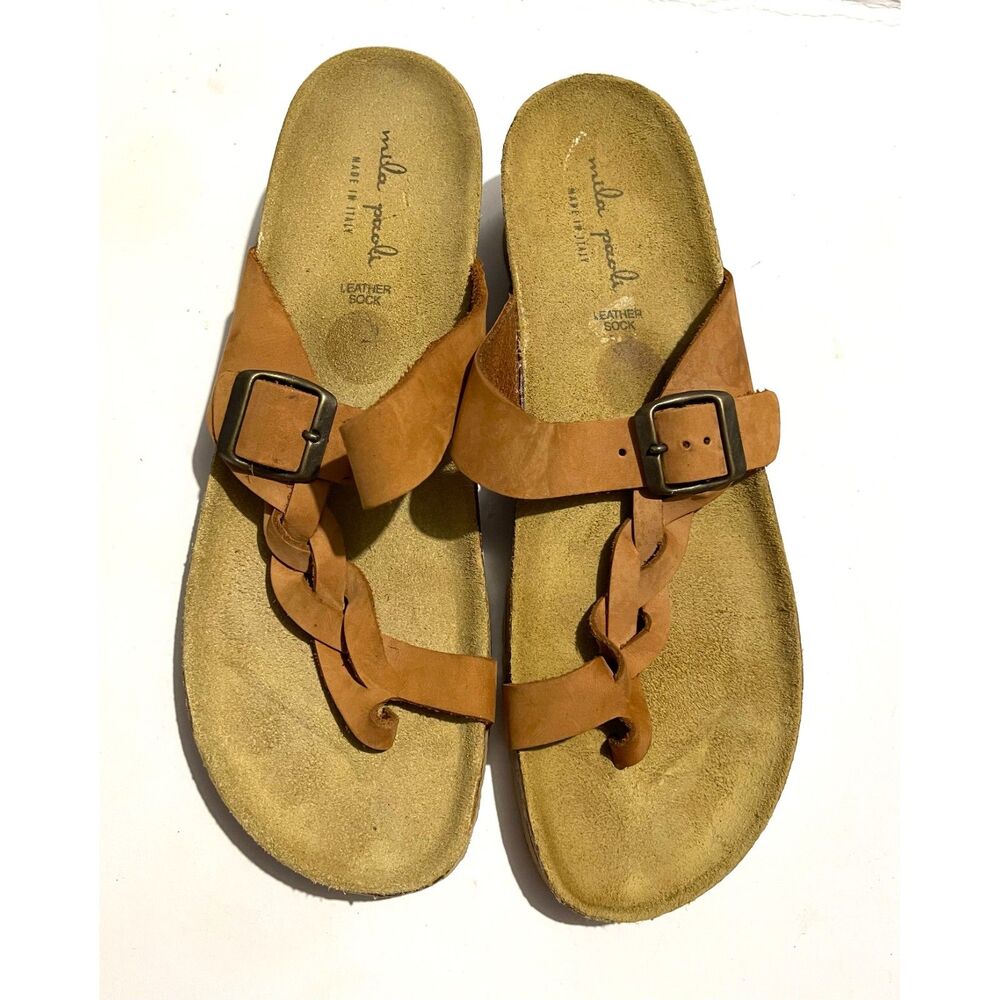 Mila Paoli Leather sock comfort Sandals Italy brown suede strappy women 9.5